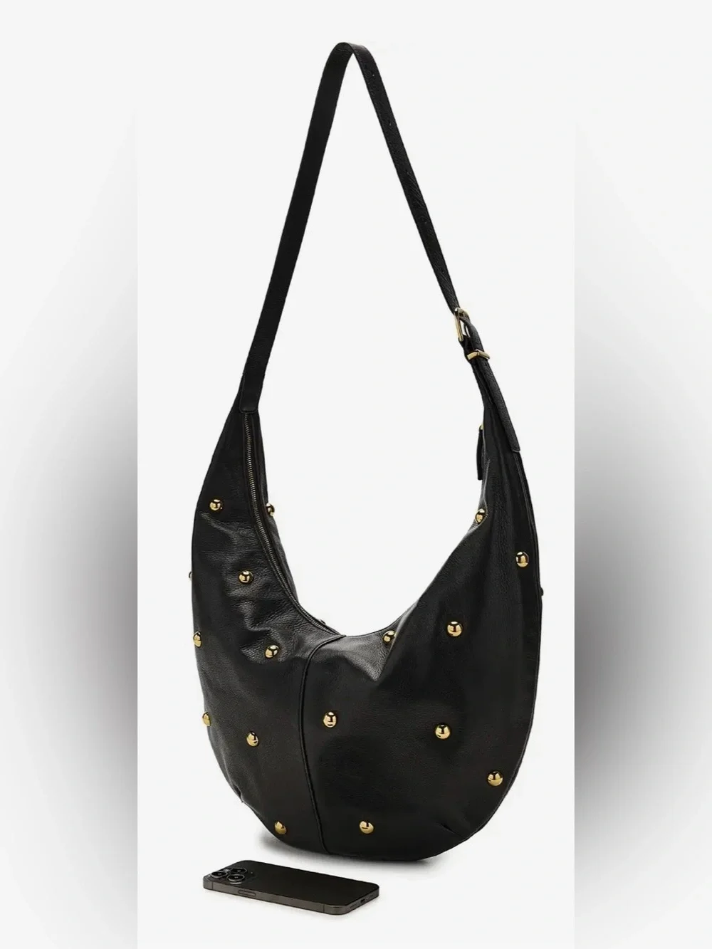 Madewell Essential Curve Black Studded Leather Hobo Bag